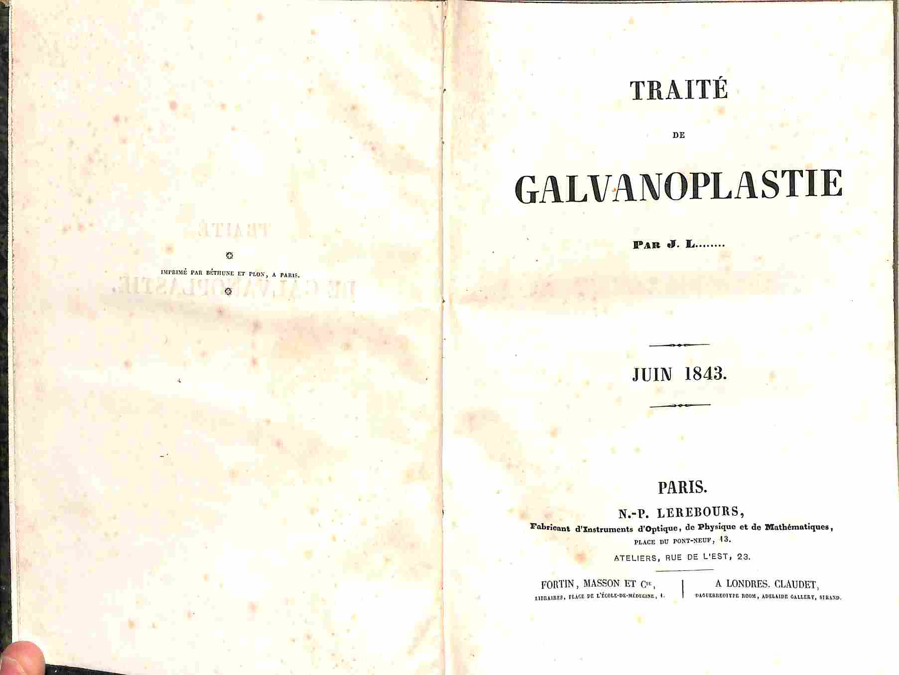 Traitè de galvanoplastie. Juin 1843
